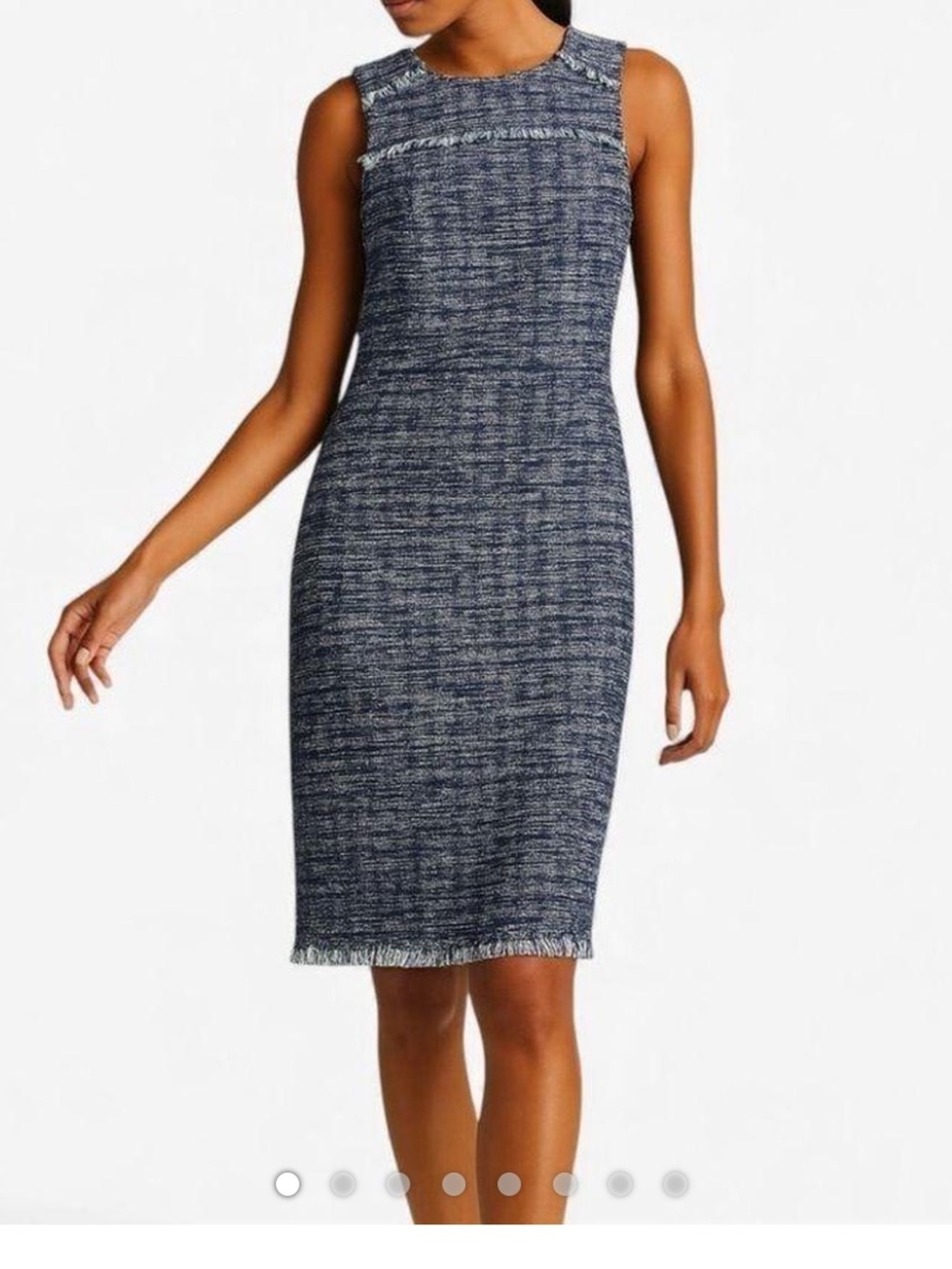 Sleeveless Navy Tweed Sheath Dress 6